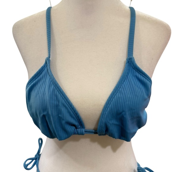 Blue Ribbed string  Bikini Set by Wild Fable top is size small bottom is size XS - Picture 2 of 10